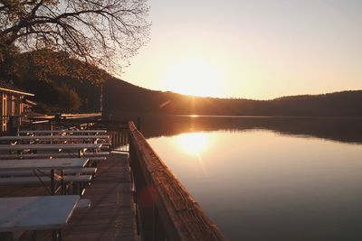 Scenic view of lake against sky during sunset