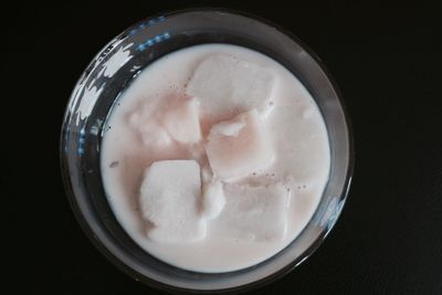 High angle view of ice cream in bowl on table