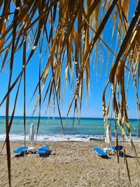 Scenic view of beach against clear sky