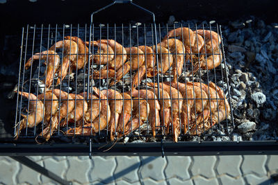 High angle view of barbecue grill