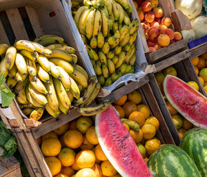 High angle view of fruits for sale in market