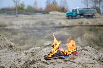 Bonfire on field