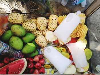 High angle view of fruits for sale