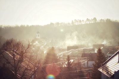 Buildings in foggy weather