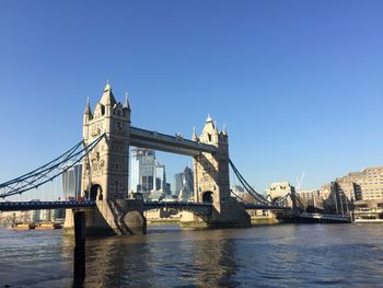 Bridge over river with city in background