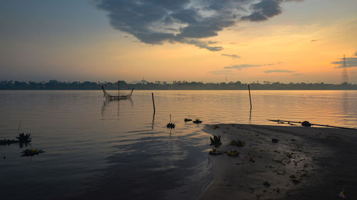 Scenic view of lake against sky during sunset