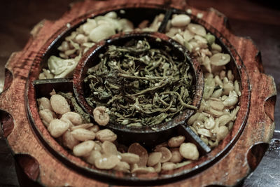 High angle view of food in bowl on table