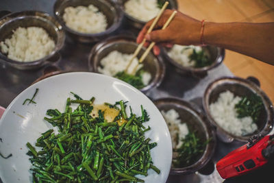 High angle view of food on table