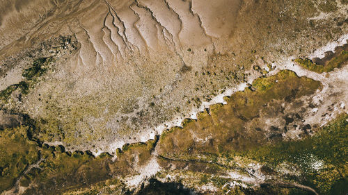 High angle view of water flowing through rocks