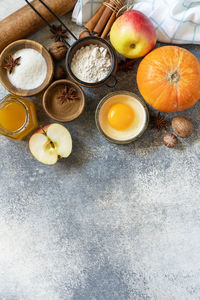 High angle view of food on table