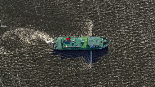 High angle view of ship in water