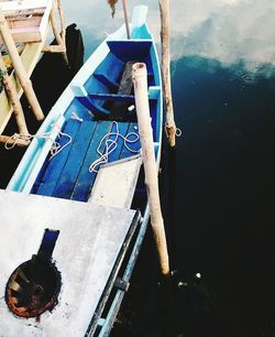 High angle view of boats moored in water