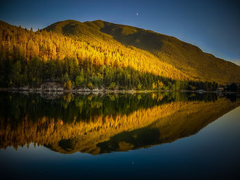 Scenic view of lake by trees against sky