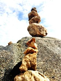 Close-up of stone stack on rock
