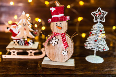 Close-up of christmas decorations on table
