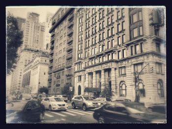 View of city street and buildings