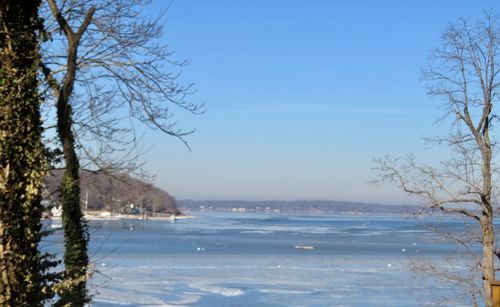 Scenic view of sea against sky during winter