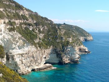 Scenic view of sea against blue sky