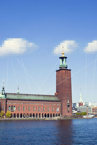 Pixelated clouds above stockholm city hall, sweden