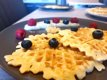 Close-up of breakfast served on table