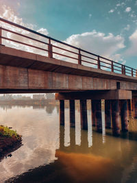 Bridge over river against sky during sunset