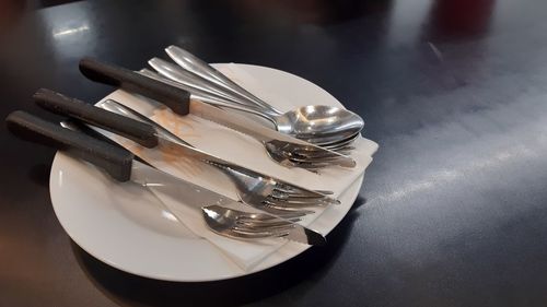 High angle view of ice cream on table