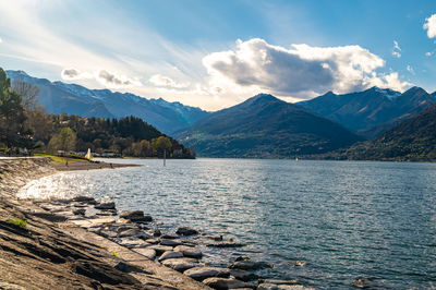 A view of lake como, photographed from colico, on the lecco side of the lake.