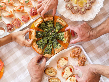 High angle view of food on table