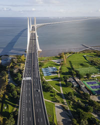 High angle view of bridge over river