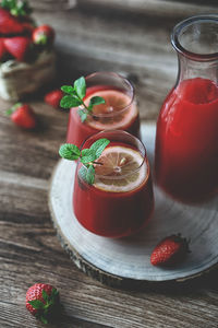 Close-up of red fruit on table