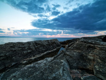 Scenic view of sea against cloudy sky