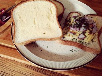 Close-up of breakfast served on table