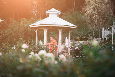 Built structure in garden by building