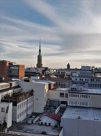 High angle view of buildings in city