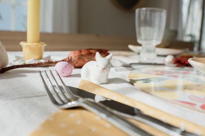 Easter bunny on a decorated table at home