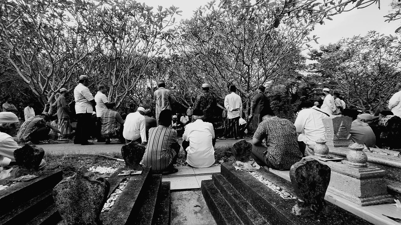 GROUP OF PEOPLE SITTING ON THE PARK