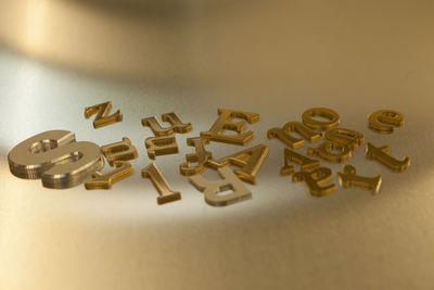 High angle view of objects on table