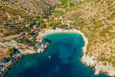 High angle view of boats on beach
