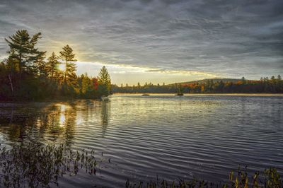 Scenic view of lake against sky at sunset