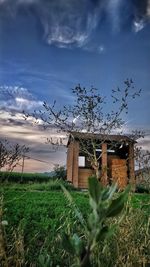 House on field against sky