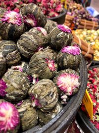 Close-up of flowers in market for sale