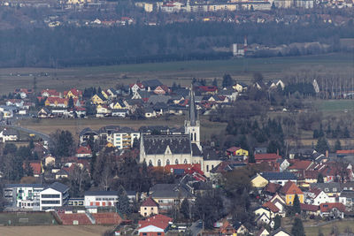 High angle view of buildings in city