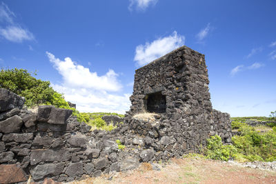 Low angle view of old ruins against sky