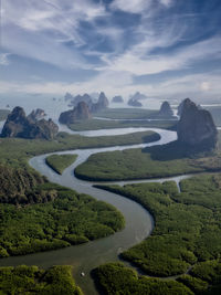 High angle view of agricultural field against sky