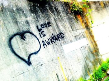 Close-up of text on wall