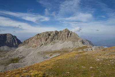 Scenic view of rocky mountains against sky