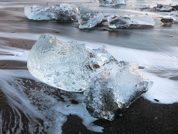 High angle view of frozen sea shore