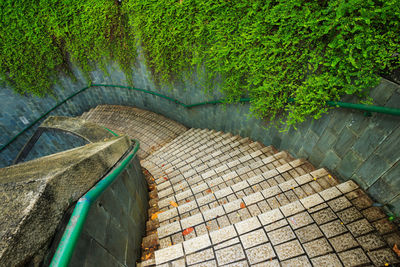 High angle view of dam by swimming pool