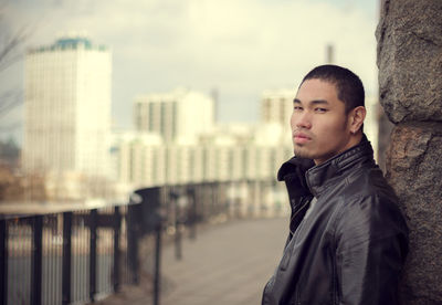 Woman standing in city