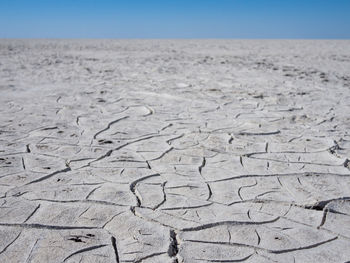 Close-up of tire tracks on sand